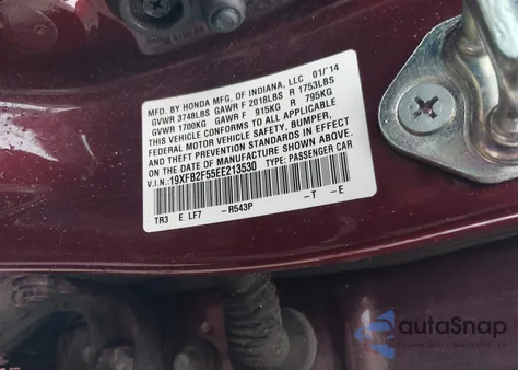 2014 Honda Civic Lx from USA, damaged, VIN 19XFB2F55EE213530